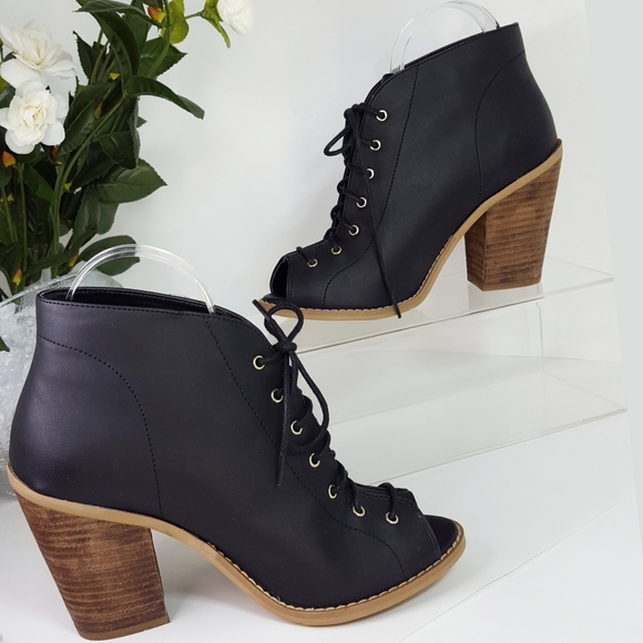 Call It Spring🔖Peep-Toe Lace-Up Block Chunky Heels| Ankle Booties - Picture 2 of 10